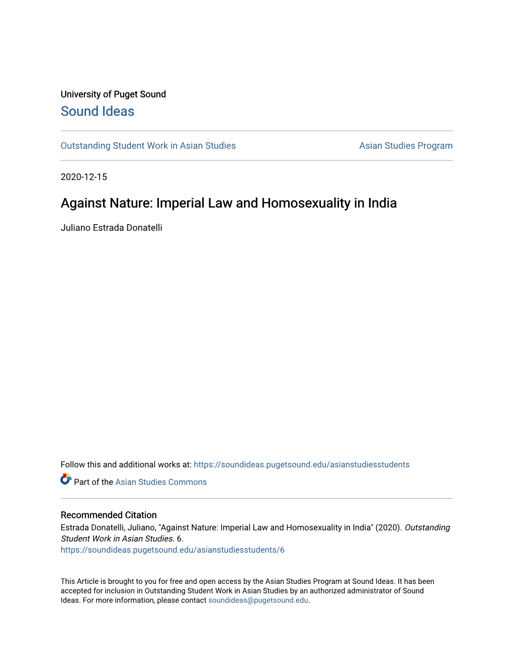 Against Nature: Imperial Law and Homosexuality in India