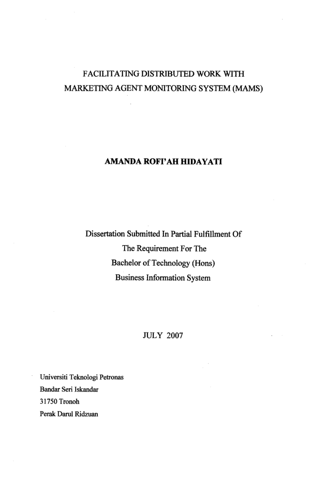 Facilitating Distributed Work with Marketing Agent Monitoring System (Mams)