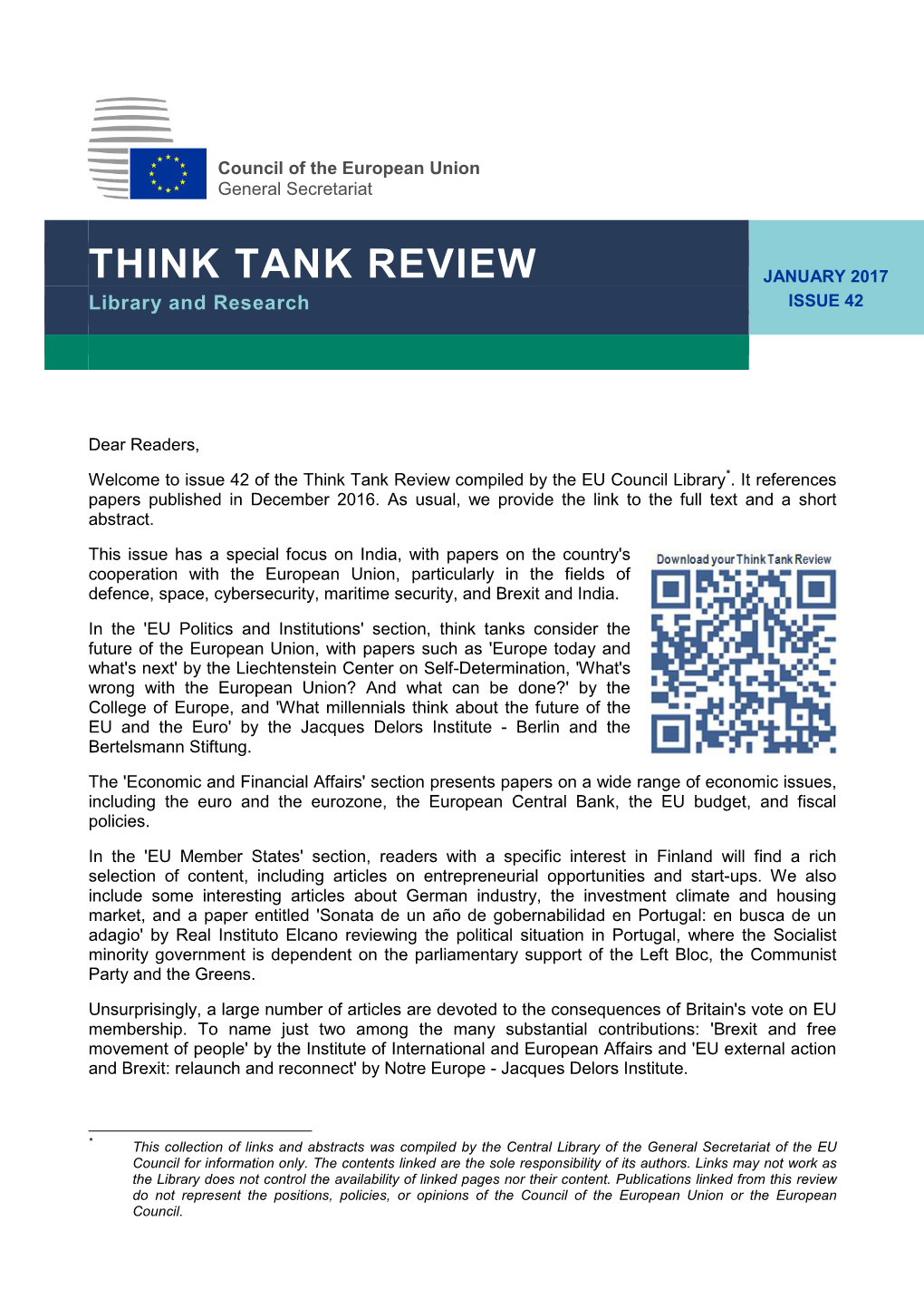 Think Tank Review January 2017