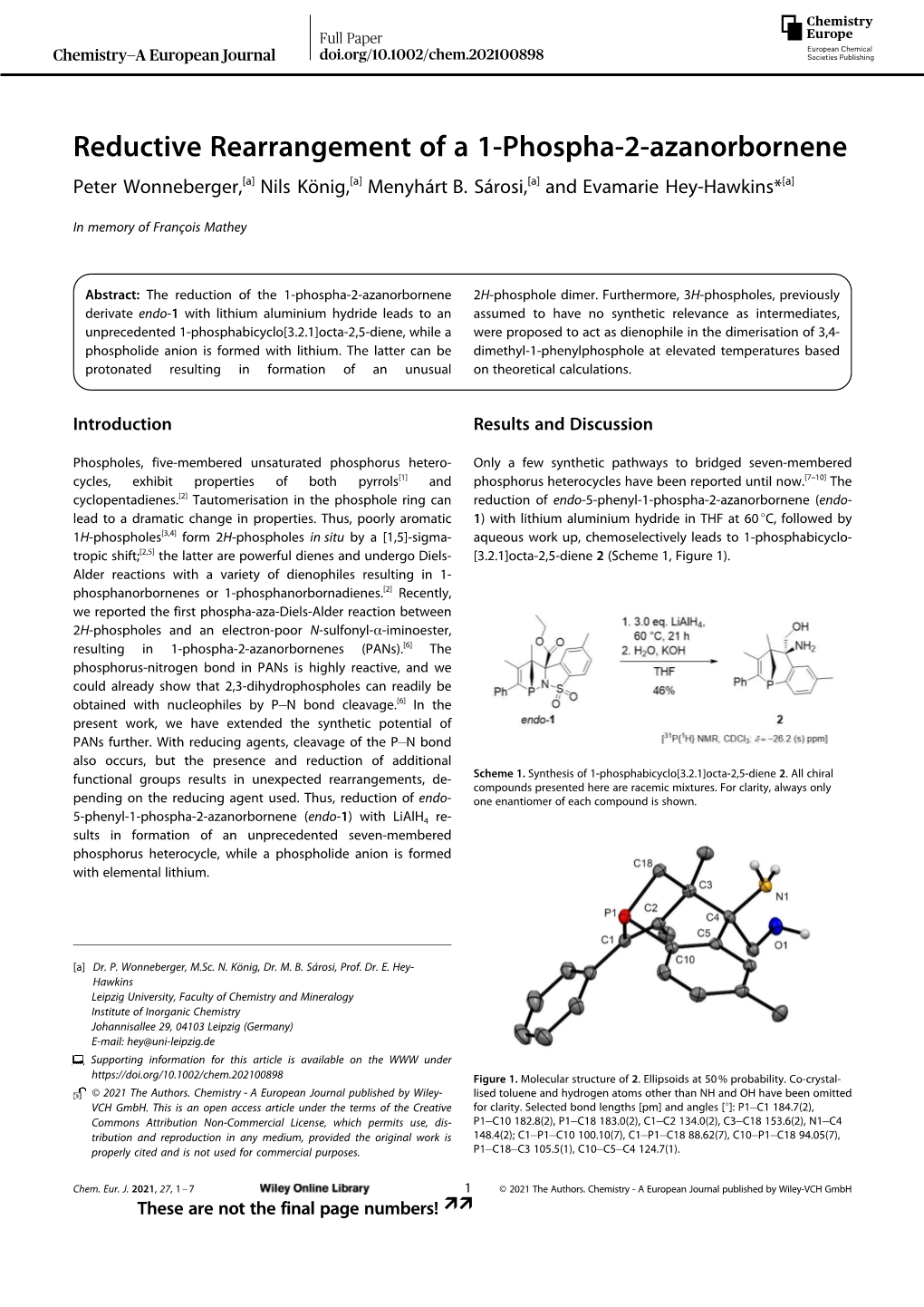 Reductive Rearrangement of a 1‐Phospha‐2‐Azanorbornene