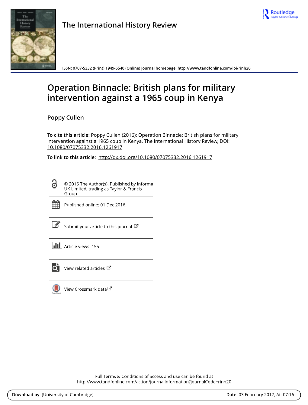 British Plans for Military Intervention Against a 1965 Coup in Kenya