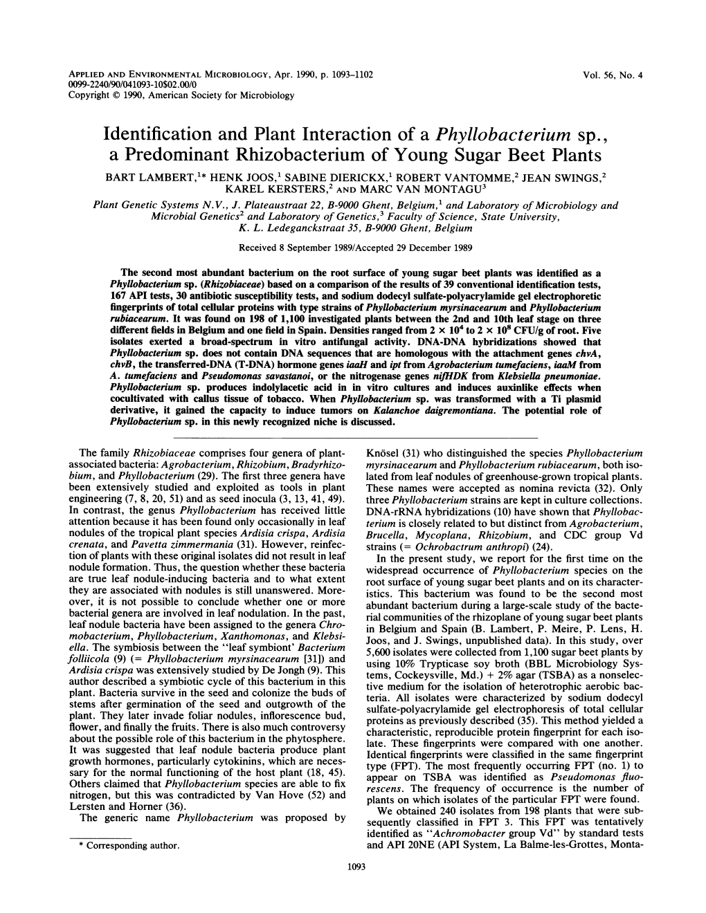Identification and Plant Interaction of a Phyllobacterium Sp