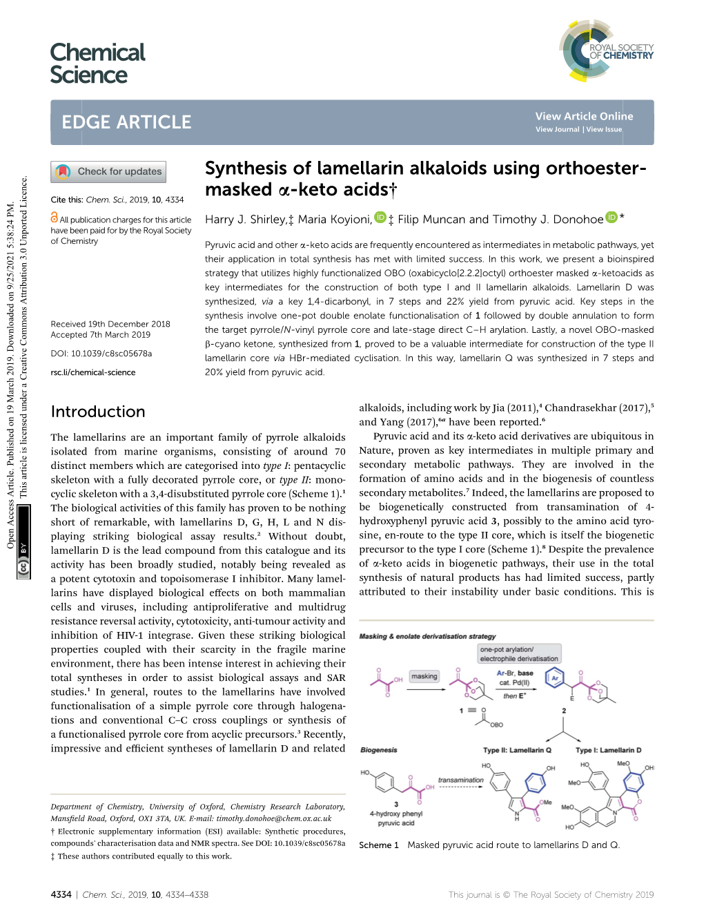 Synthesis of Lamellarin Alkaloids Using Orthoester-Masked Α-Keto Acids