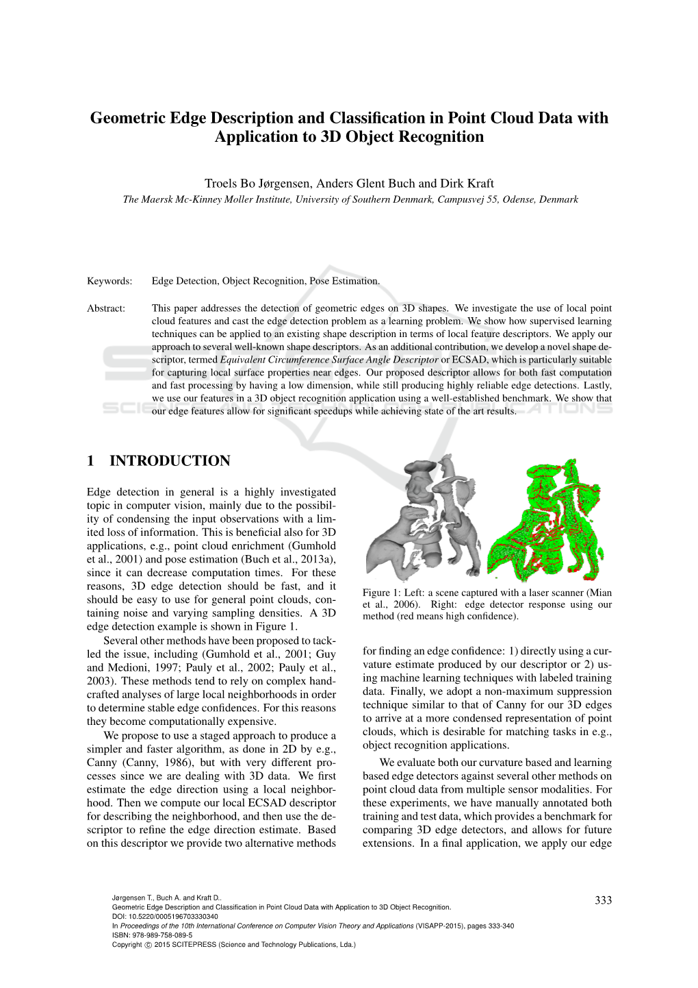 Geometric Edge Description and Classification in Point Cloud Data with Application to 3D Object Recognition