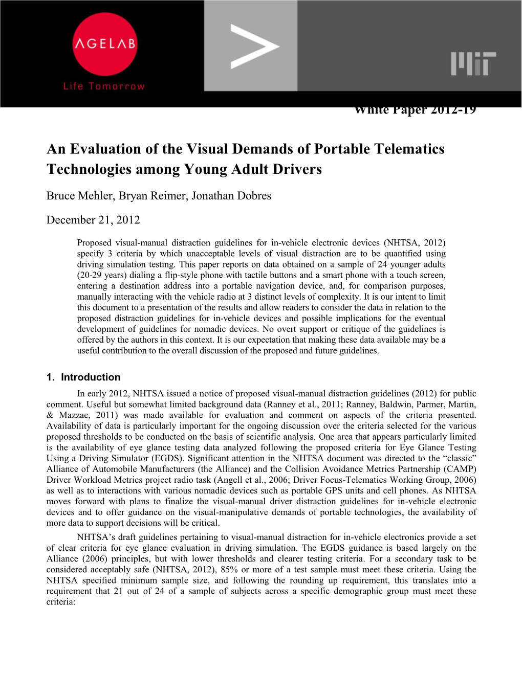 An Evaluation of the Visual Demands of Portable Telematics Technologies Among Young Adult Drivers