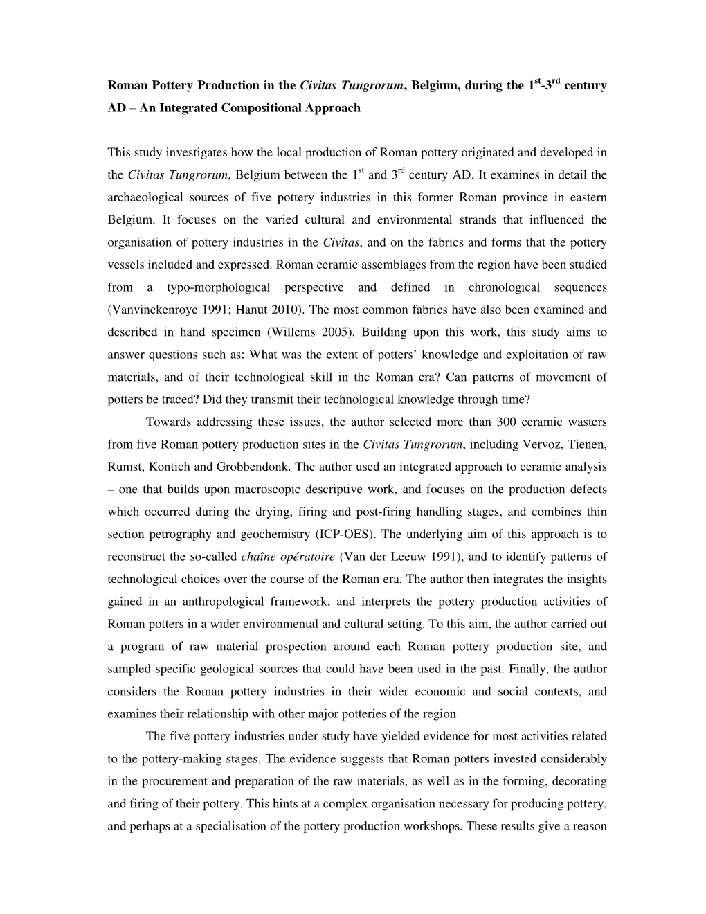 Roman Pottery Production in the Civitas Tungrorum, Belgium, During the 1St-3Rd Century AD – an Integrated Compositional Approach