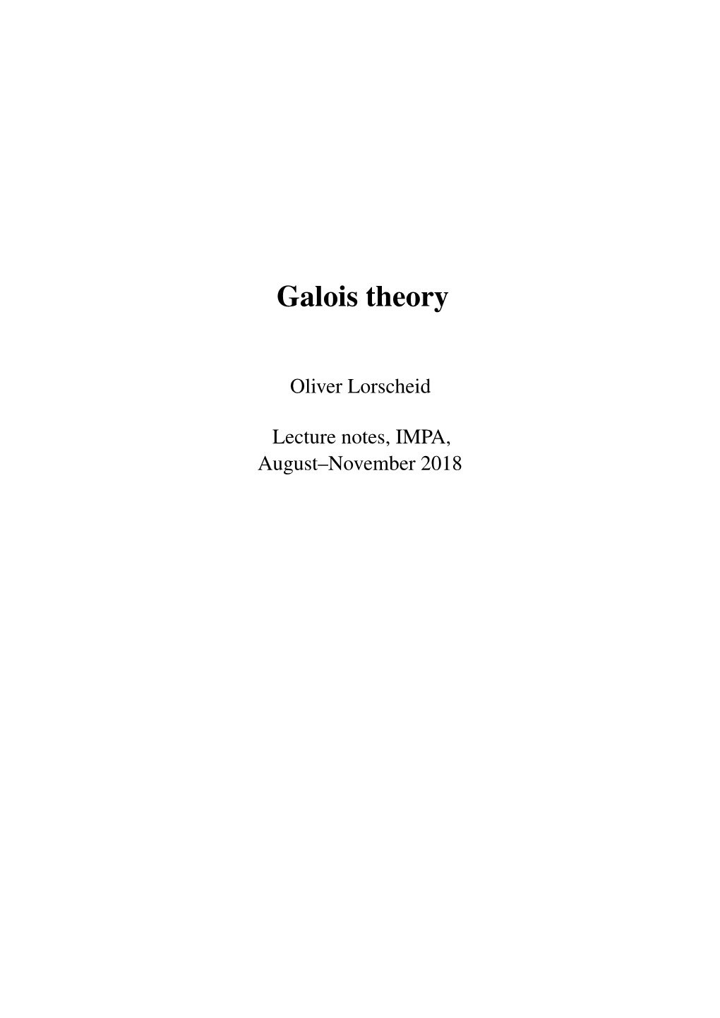 Galois Theory