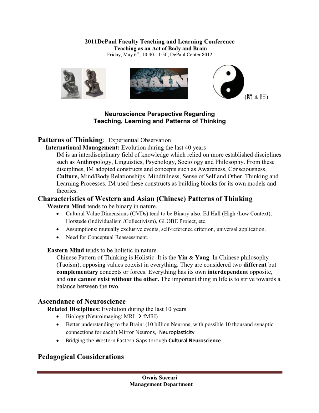 Chinese) Patterns of Thinking Western Mind Tends to Be Binary in Nature