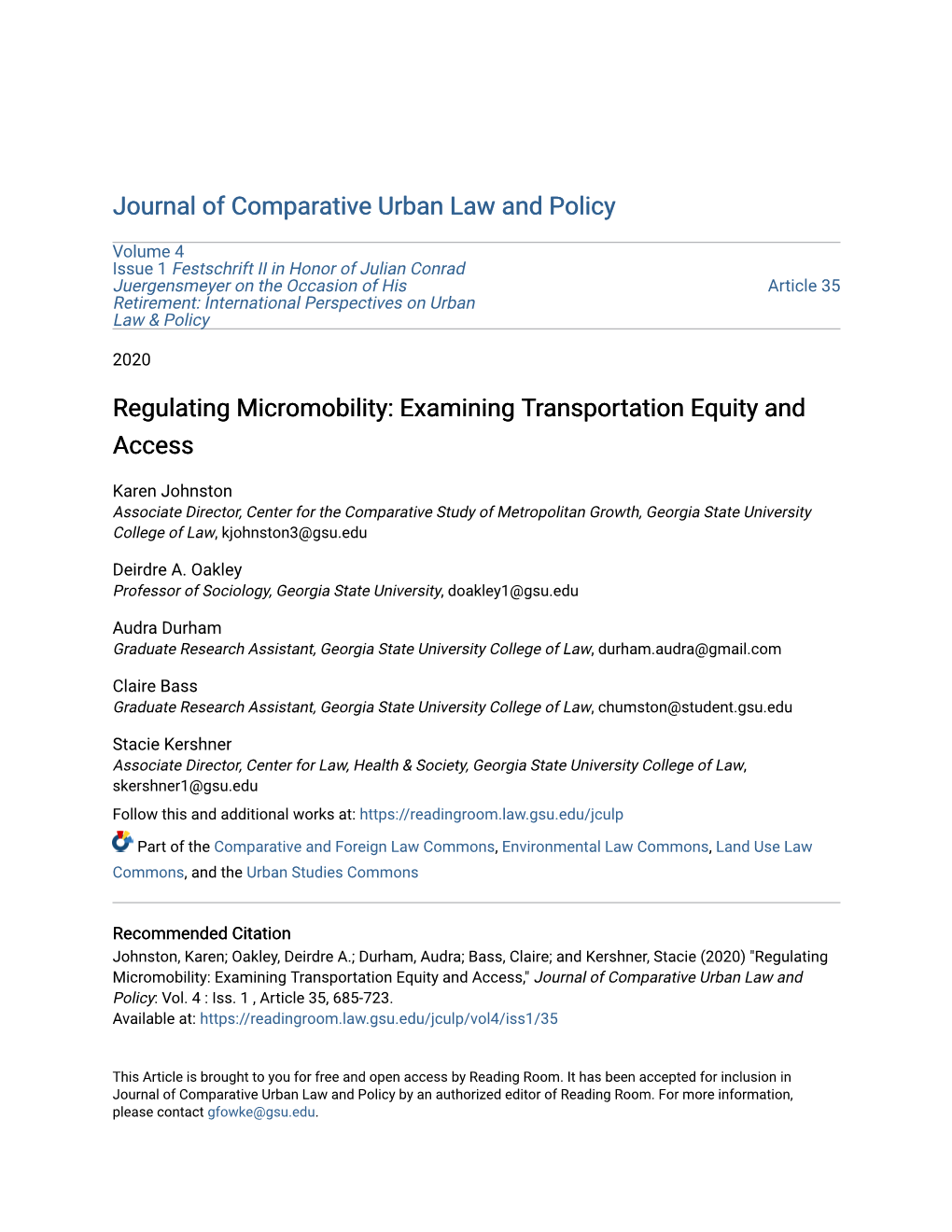 Regulating Micromobility: Examining Transportation Equity and Access