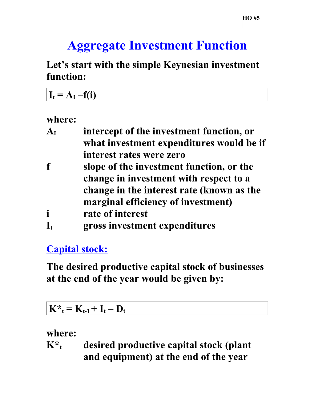 Keynesian Investment Function