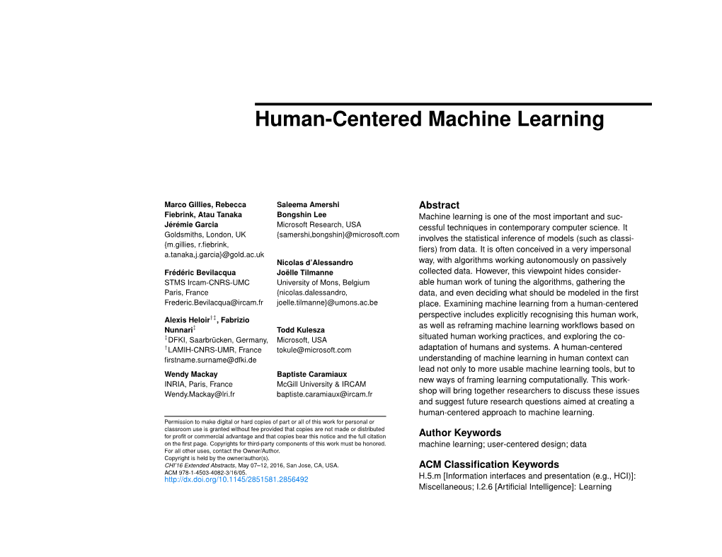 Human-Centered Machine Learning
