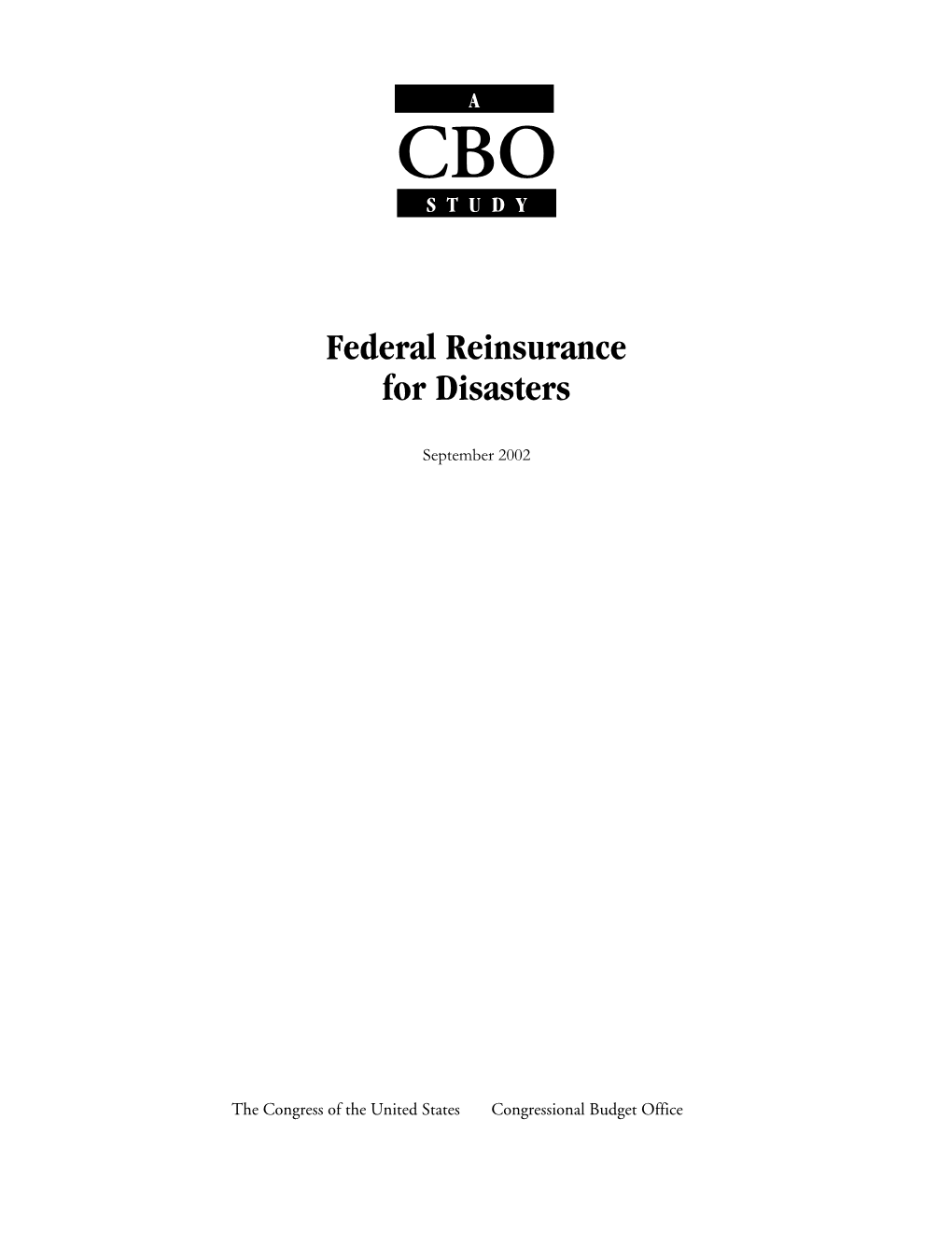 Federal Reinsurance for Disasters