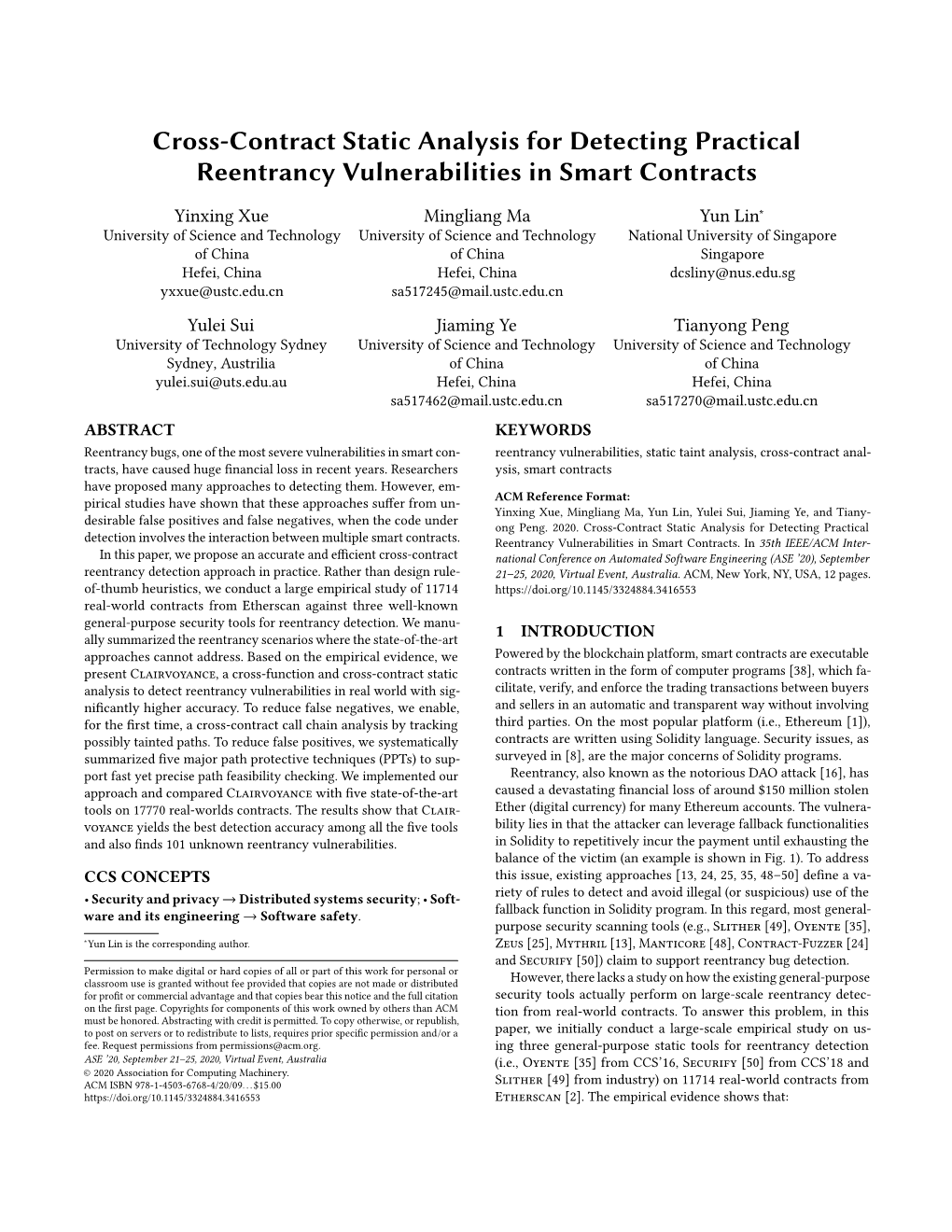 Cross-Contract Static Analysis for Detecting Practical Reentrancy Vulnerabilities in Smart Contracts