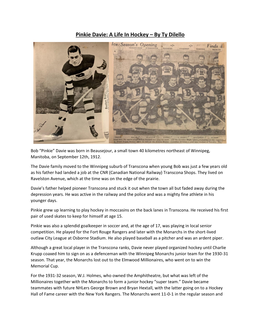 Pinkie Davie: a Life in Hockey – by Ty Dilello