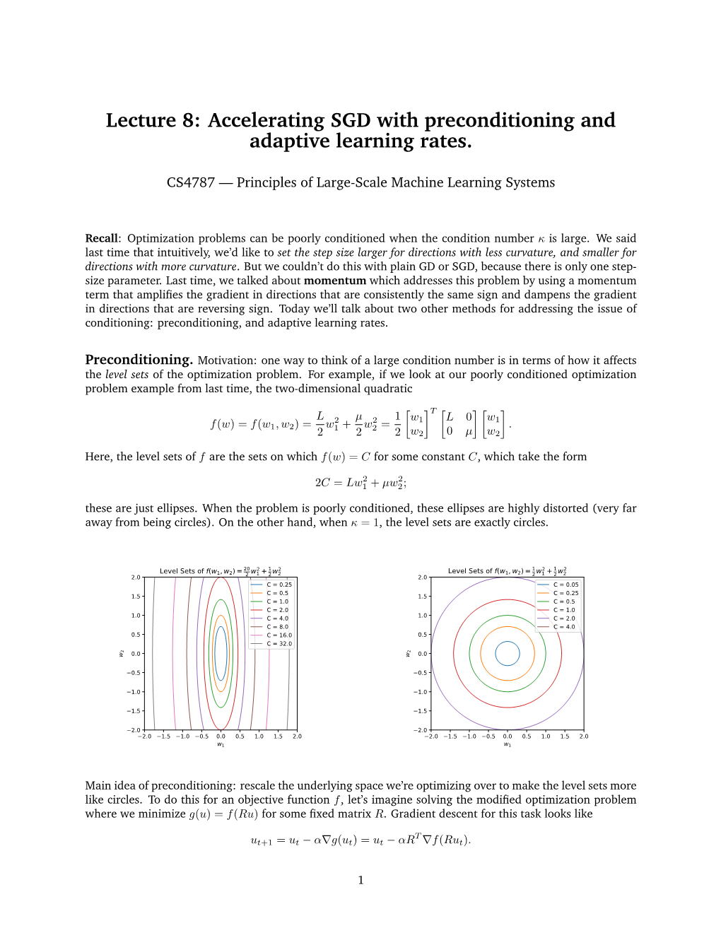 Lecture 8: Accelerating SGD with Preconditioning and Adaptive Learning Rates