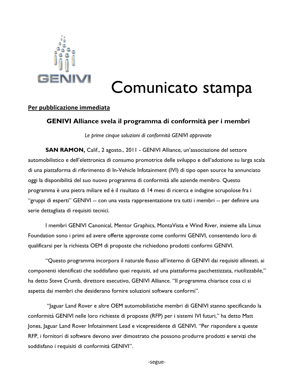 Comunicato Stampa