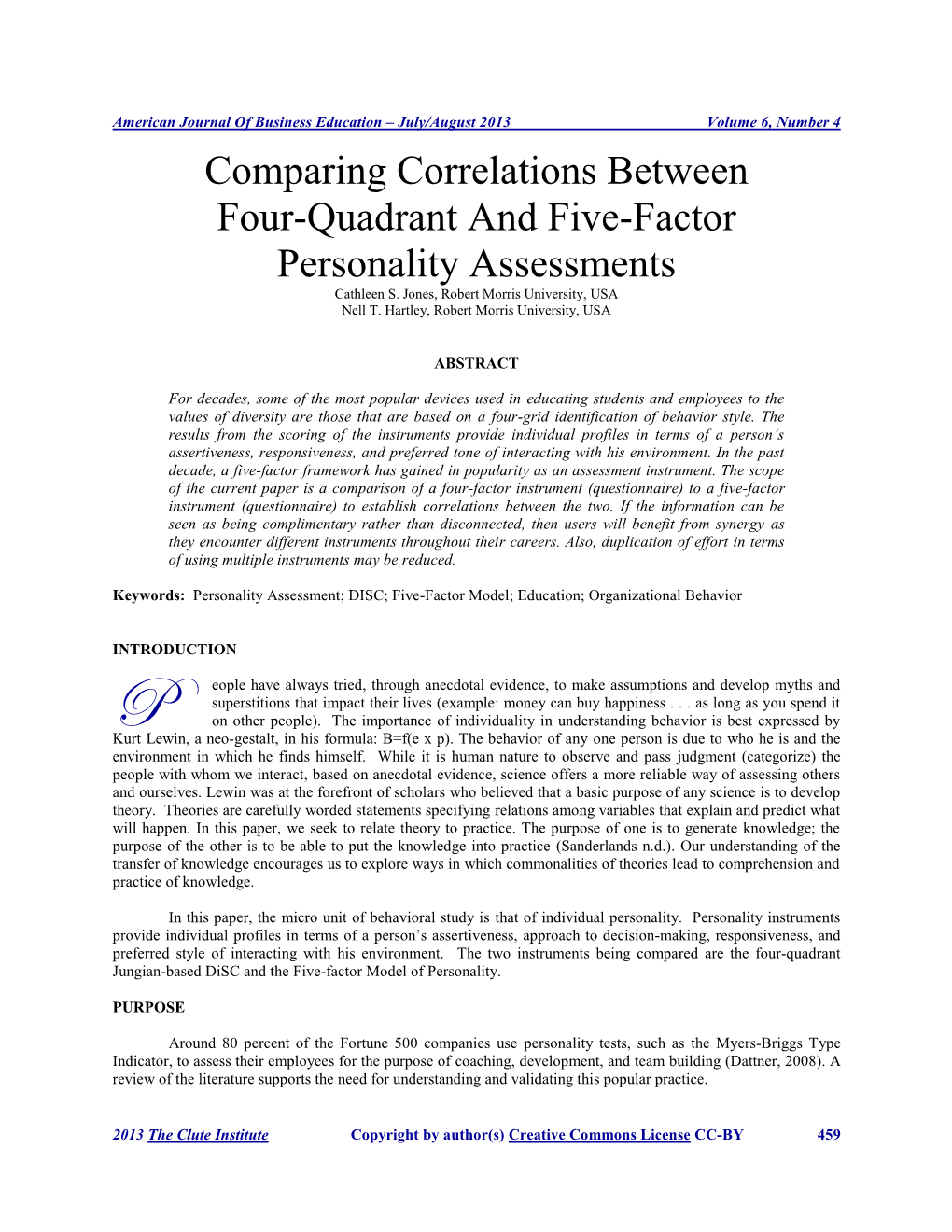 Comparing Correlations Between Four-Quadrant and Five-Factor Personality Assessments Cathleen S