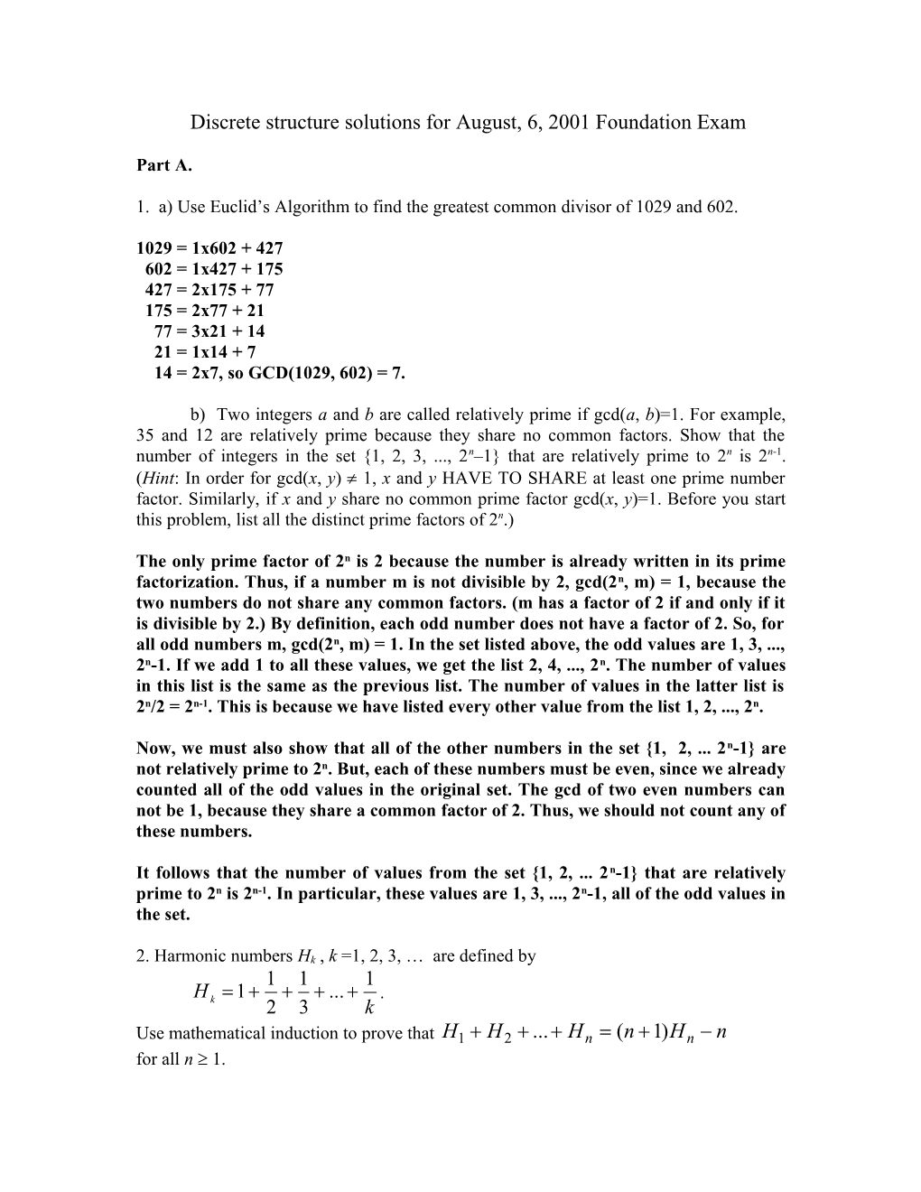 Discrete Structure Problems for Foundation Exam