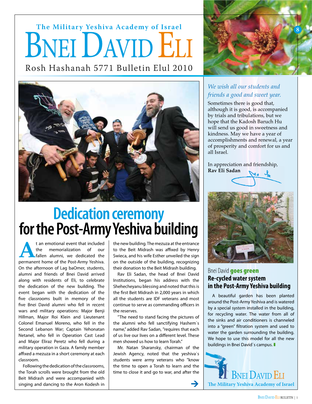 BNEI DAVID ELI Rosh Hashanah 5771 Bulletin Elul 2010