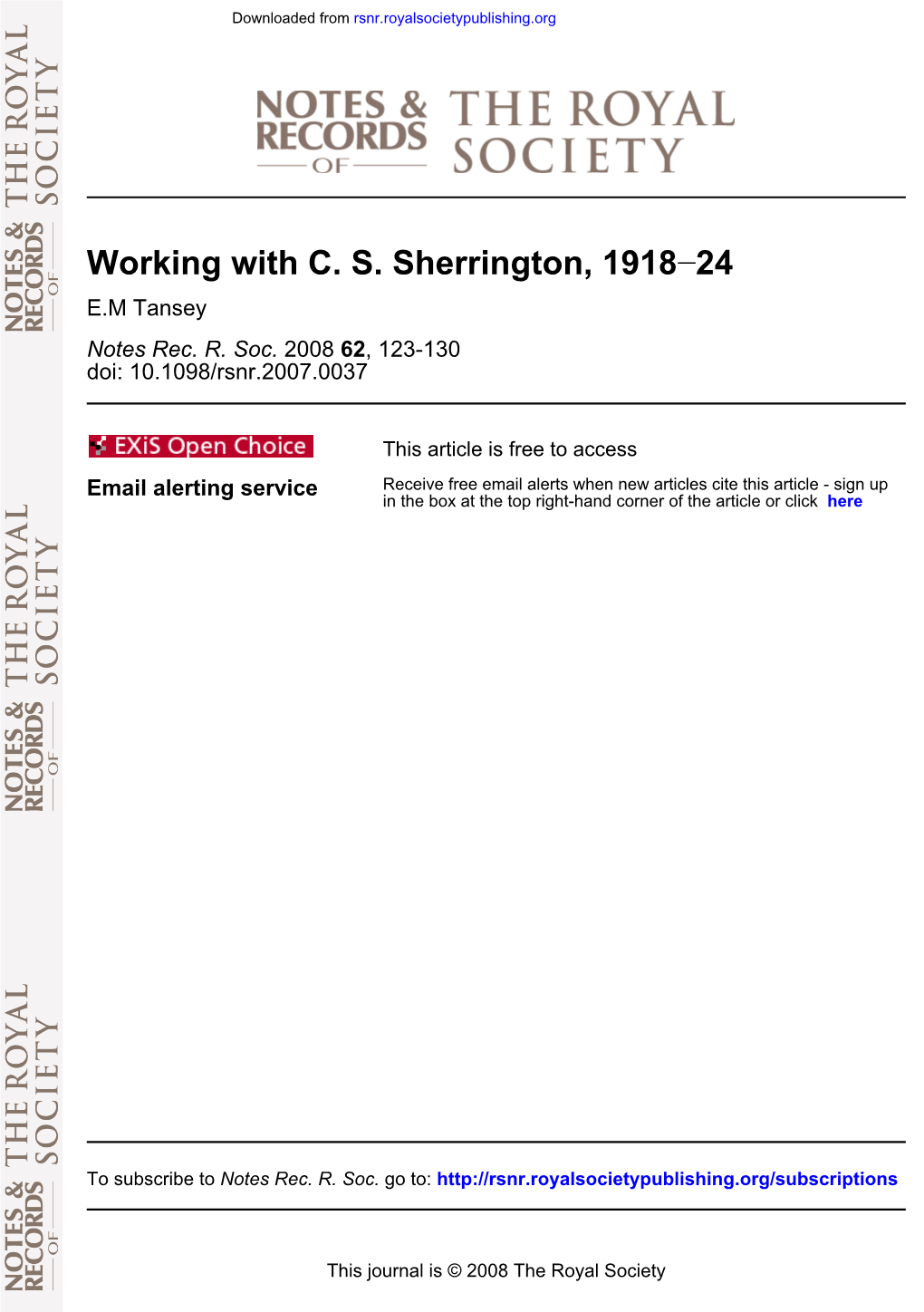 Working with CS Sherrington, 1918