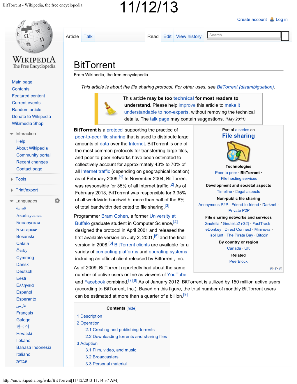 Bittorrent - Wikipedia, the Free Encyclopedia 11/12/13 Create Account Log In