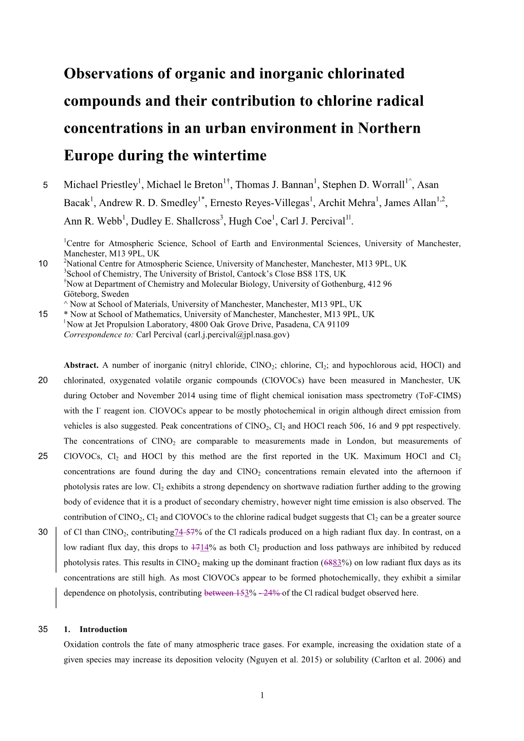 Observations of Organic and Inorganic Chlorinated Compounds and Their Contribution to Chlorine Radical Concentrations in an Urba
