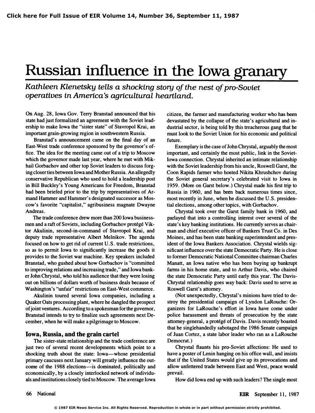 Russian Influence in the Iowa Granary