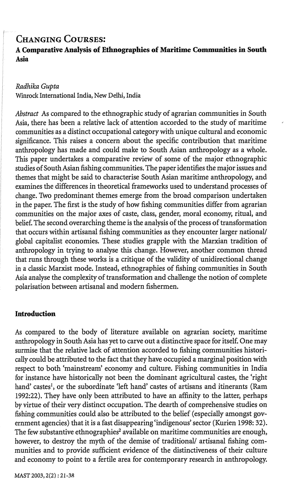 A Comparative Analysis of Ethnographies of Maritime Communities in South 6