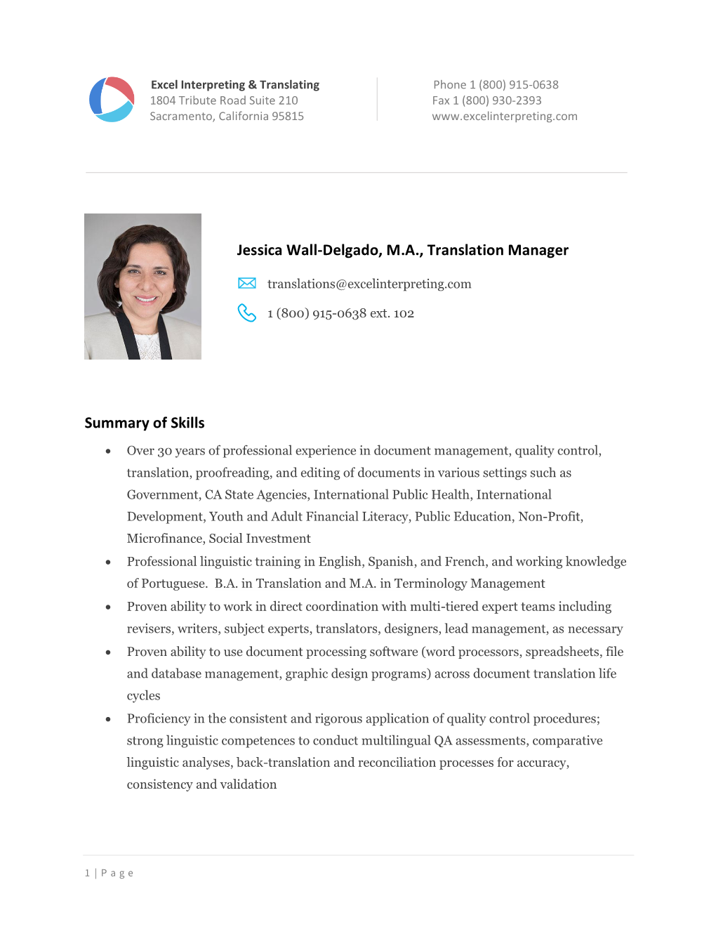 Jessica Wall-Delgado, M.A., Translation Manager Summary of Skills