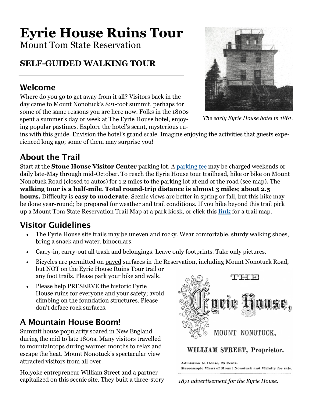 Eyrie House Ruins Tour Mount Tom State Reservation