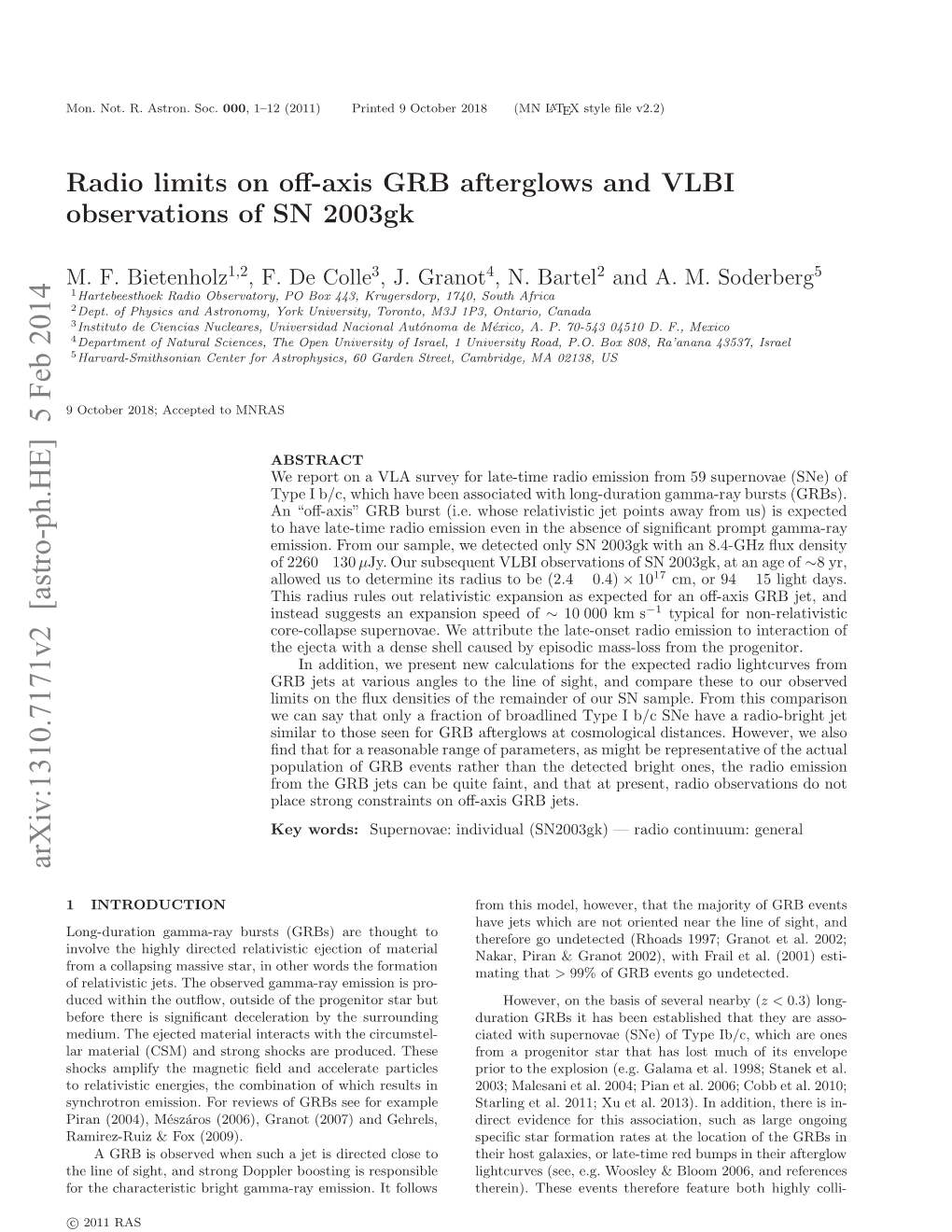 Radio Limits on Off-Axis GRB Afterglows and VLBI Observations Of