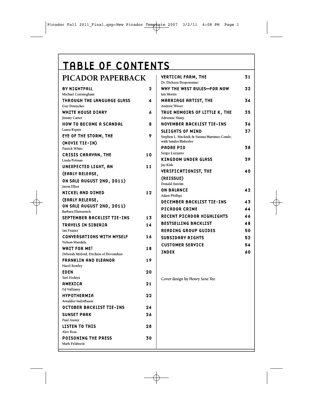 Picador Fall 2011 Final.Qxp:New Picador Template 2007 3/2/11 4:08 PM Page 1