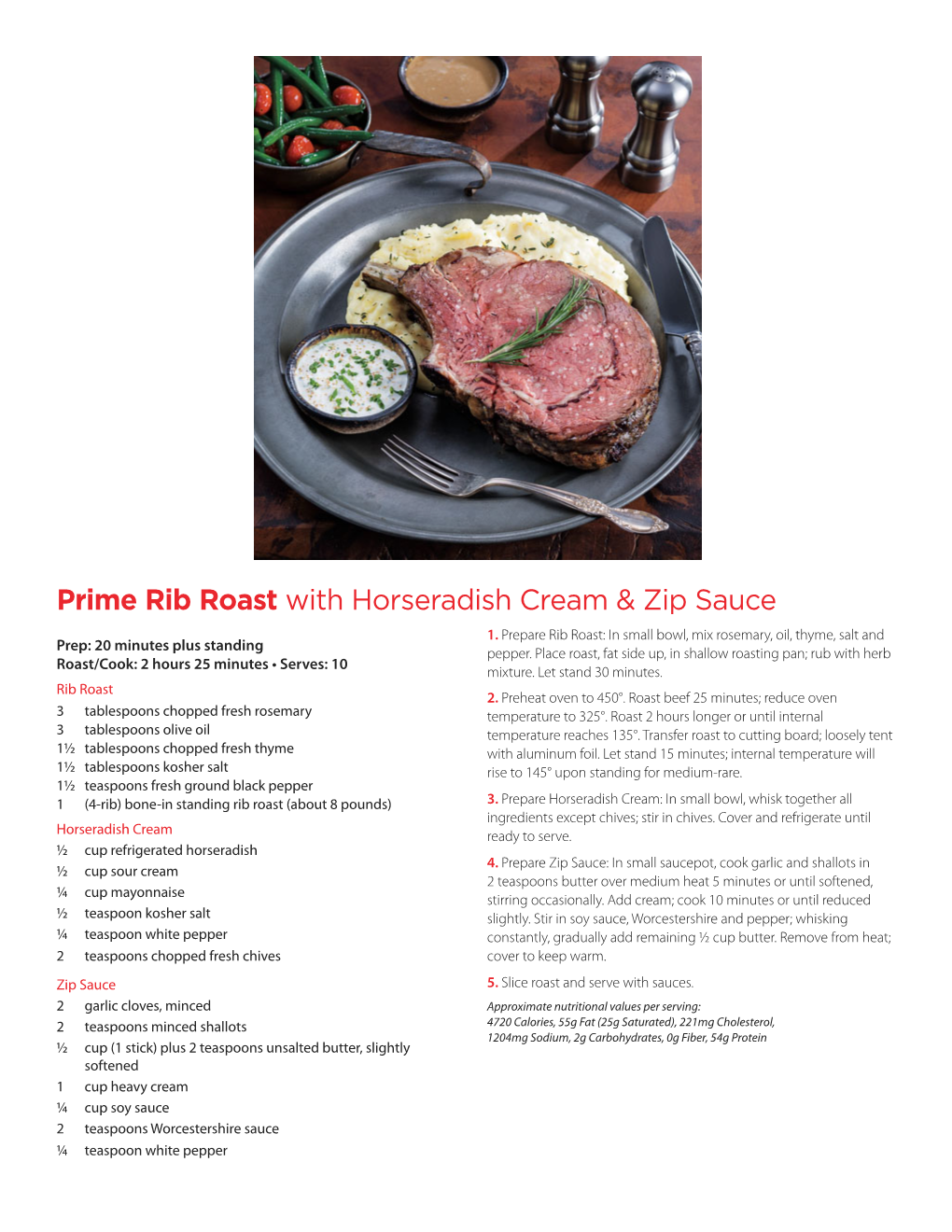 Prime Rib Roast with Horseradish Cream & Zip Sauce