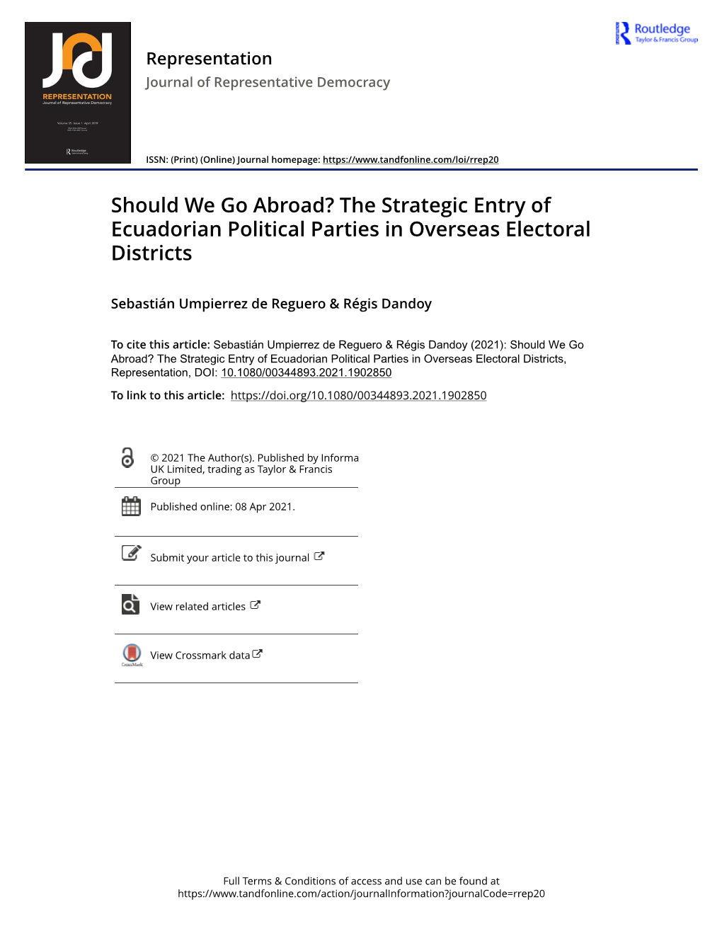 The Strategic Entry of Ecuadorian Political Parties in Overseas Electoral Districts