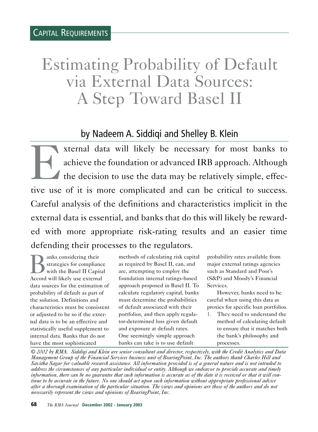 Estimating Probability of Default Via External Data Sources: a Step Toward Basel II