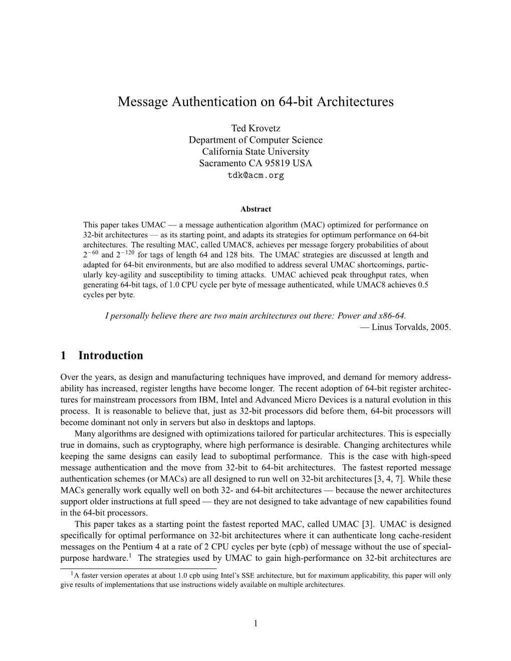 Message Authentication on 64-Bit Architectures