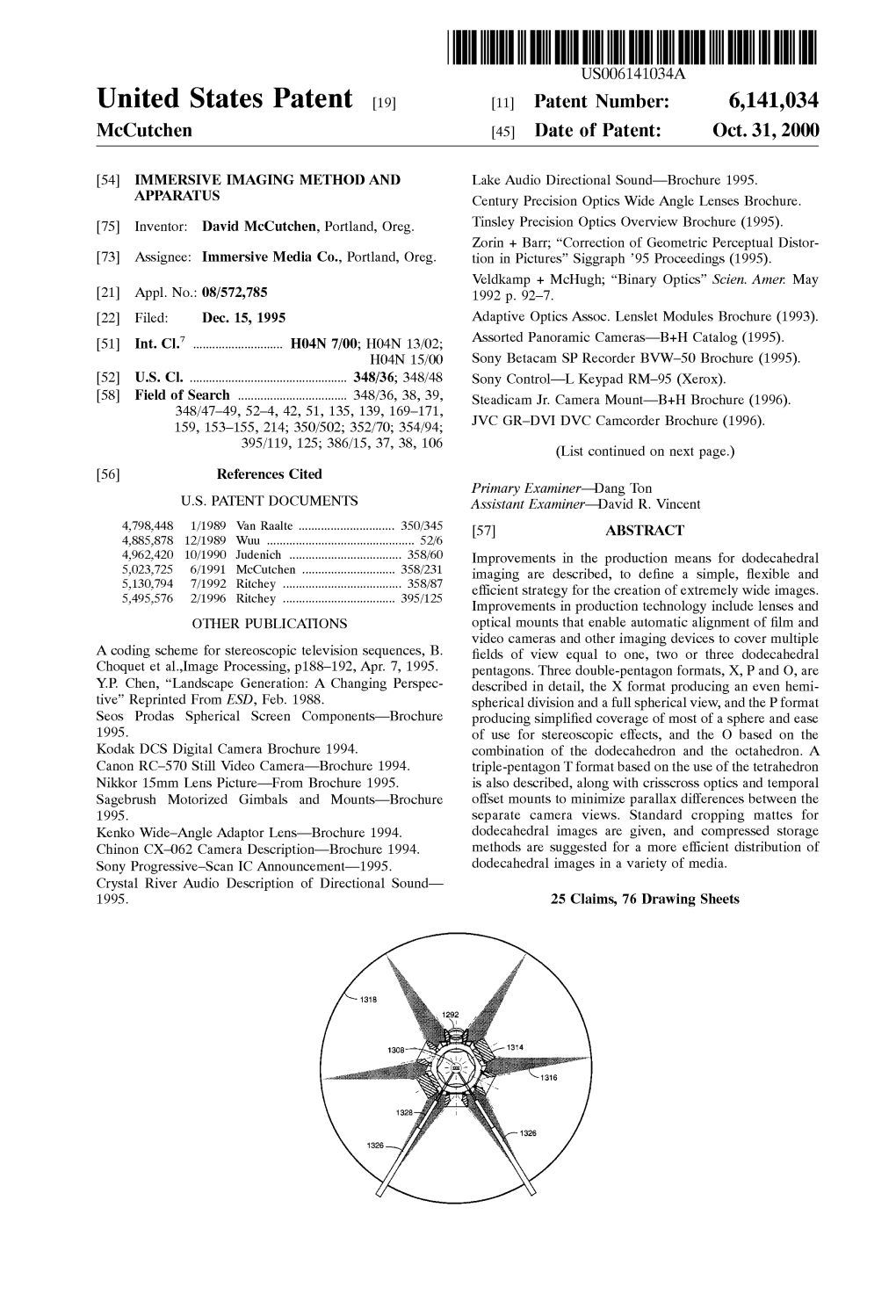 United States Patent (19) 11 Patent Number: 6,141,034 Mccutchen (45) Date of Patent: Oct