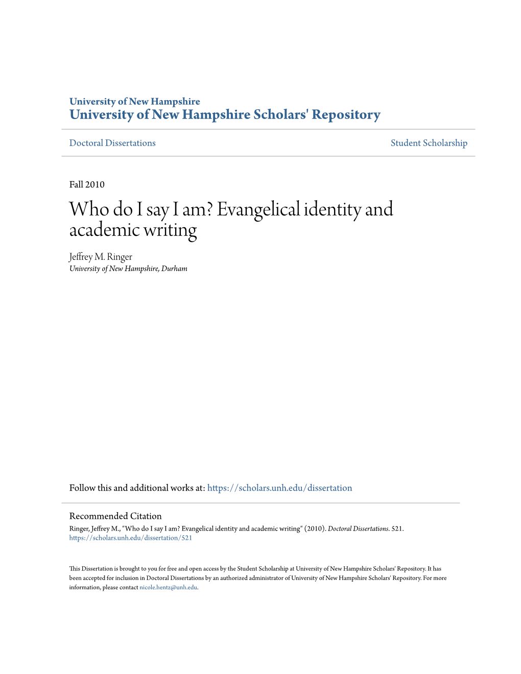 Evangelical Identity and Academic Writing Jeffrey M