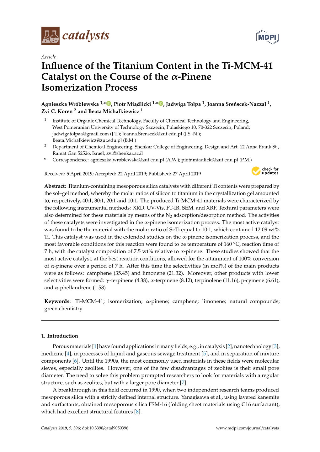 Influence of the Titanium Content in the Ti-MCM-41 Catalyst On