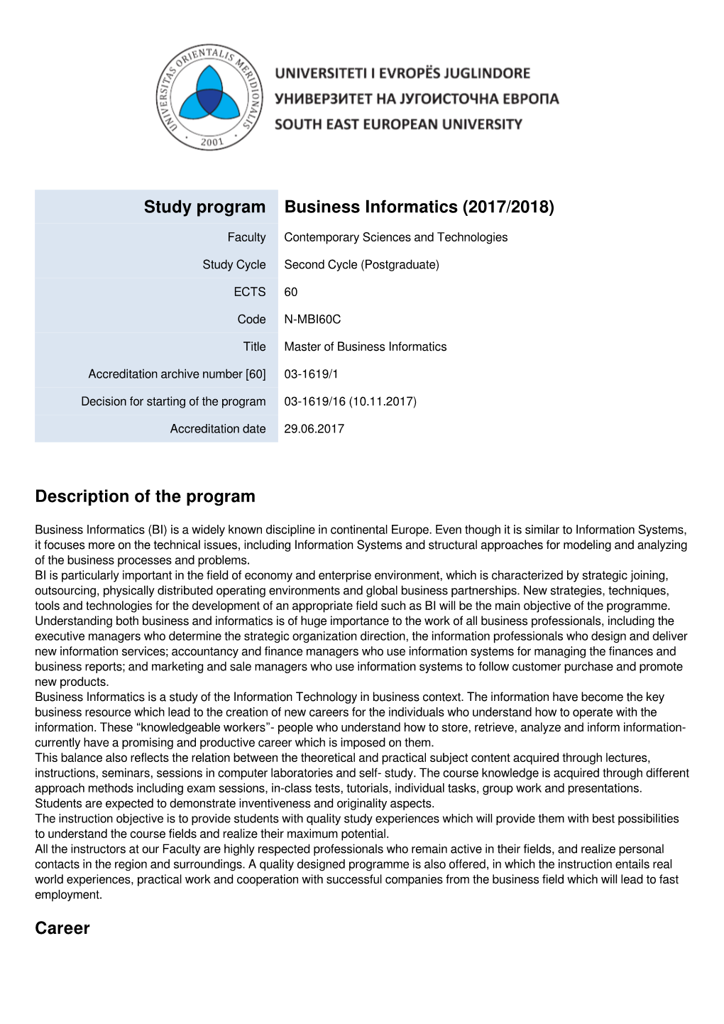 Study Program Business Informatics (2017/2018)