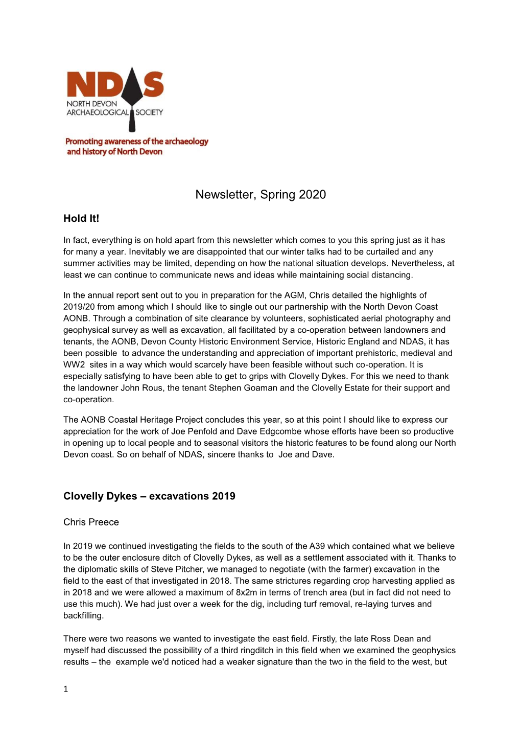 Newsletter, Spring 2020