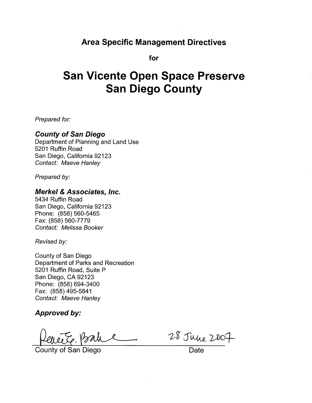 Area Specific Management Directives for San Vicente Open Space