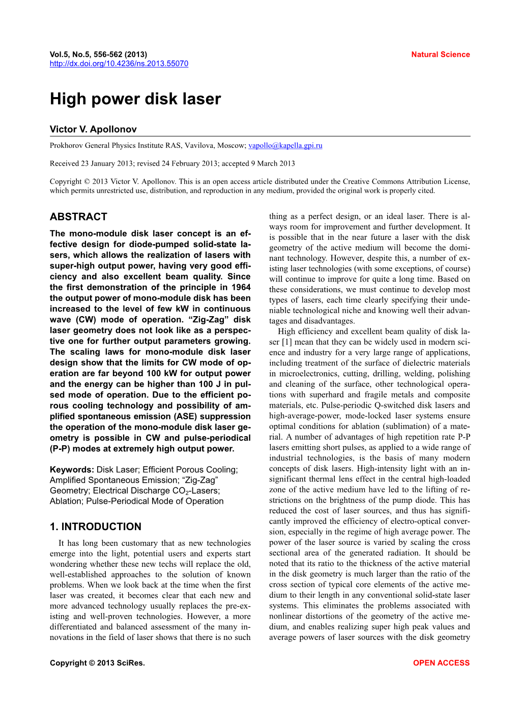 High Power Disk Laser