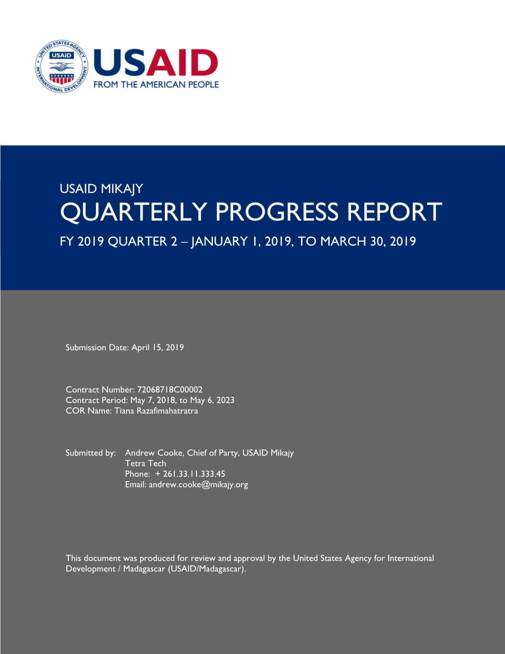 USAID Mikajy FY19 Q2 Progress Report