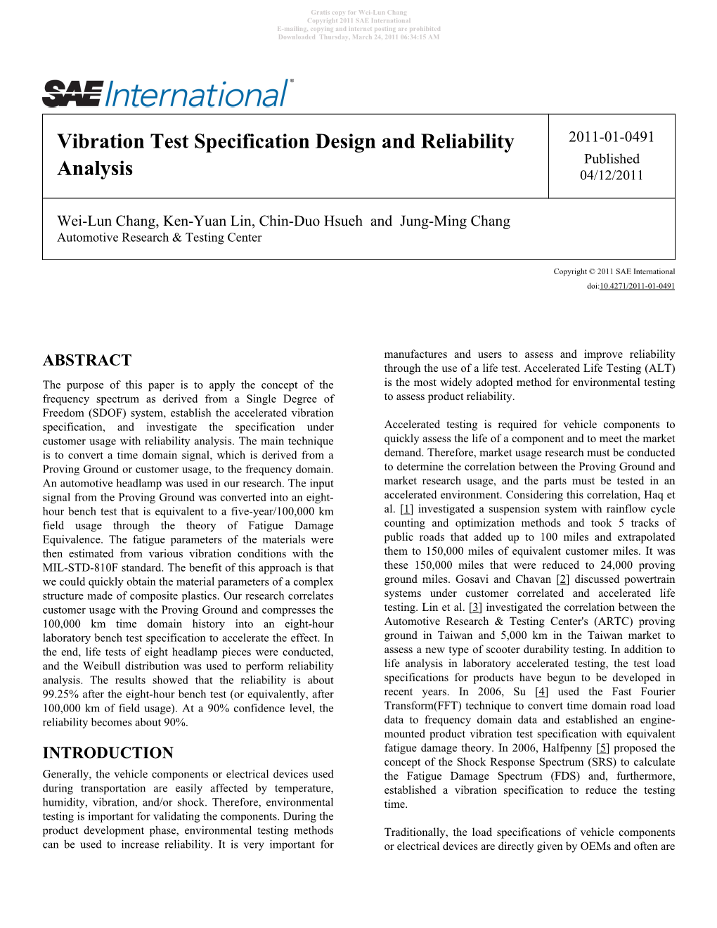 Vibration Test Specification Design and Reliability Analysis