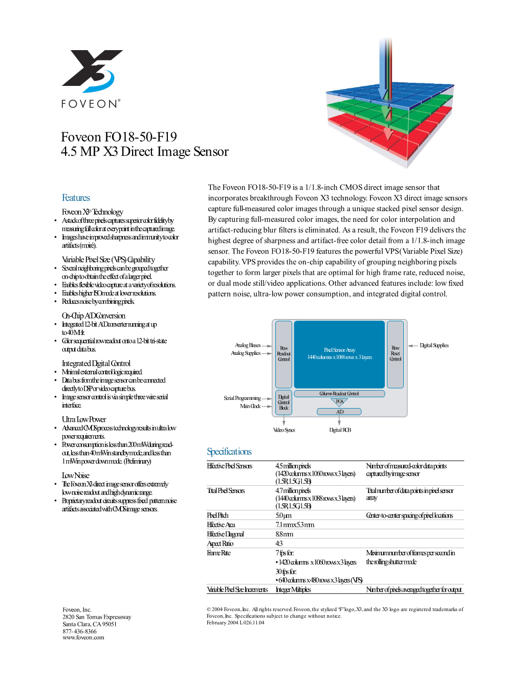 Foveon FO18-50-F19 4.5 MP X3 Direct Image Sensor