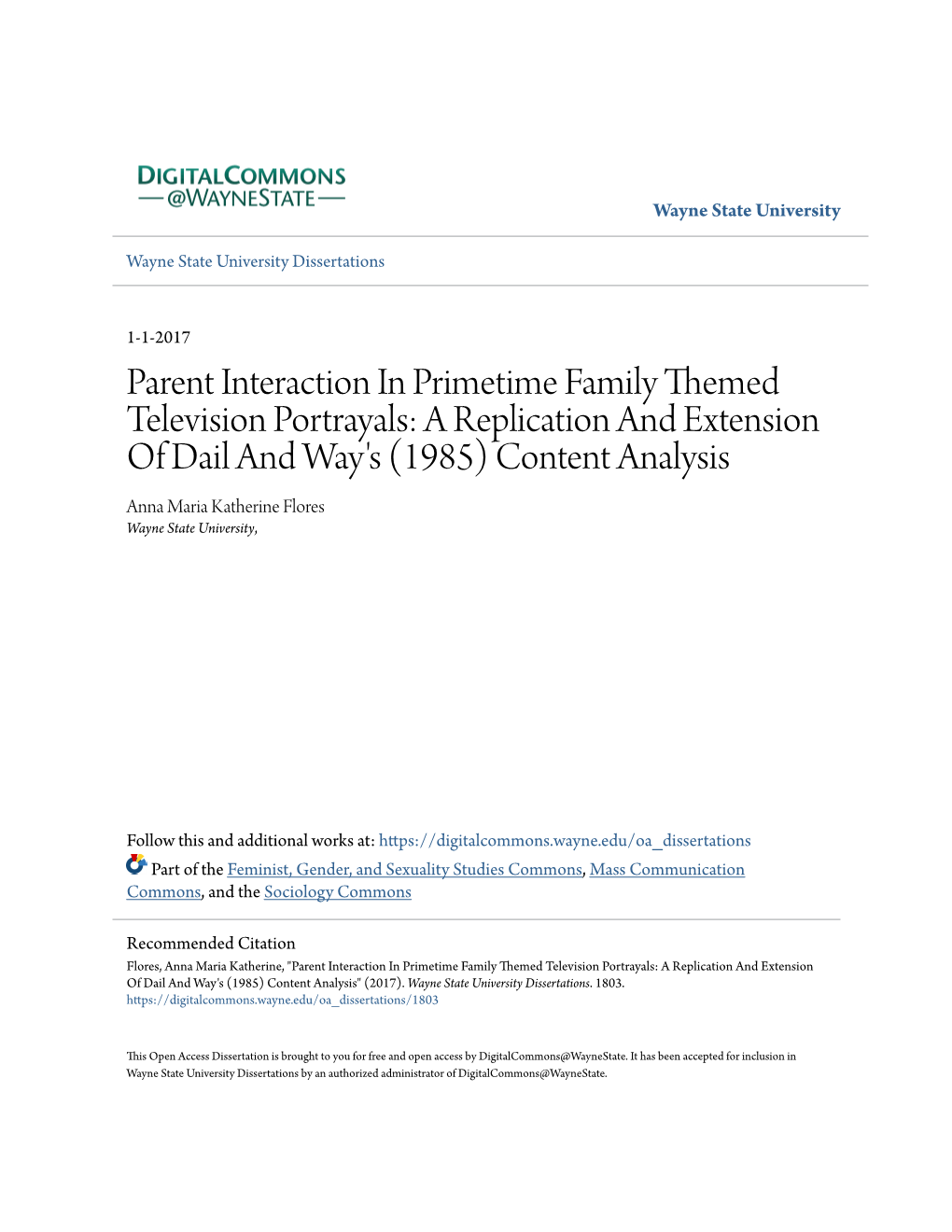 Parent Interaction in Primetime Family Themed Television Portrayals