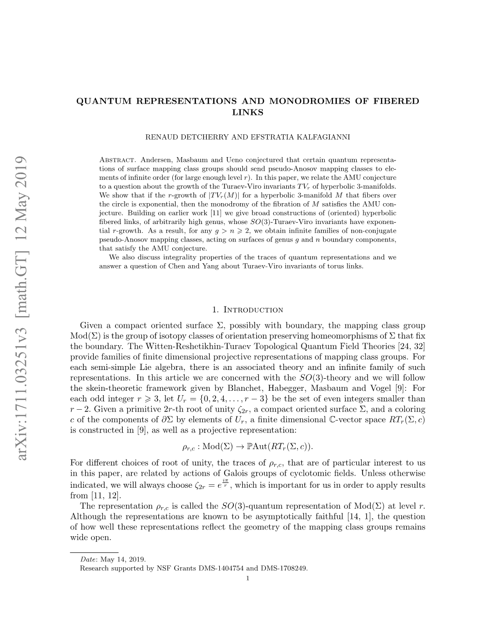 Quantum Representations and Monodromies of Fibered Links