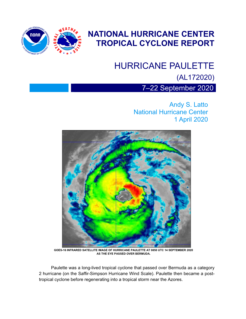 HURRICANE PAULETTE (AL172020) 7–22 September 2020