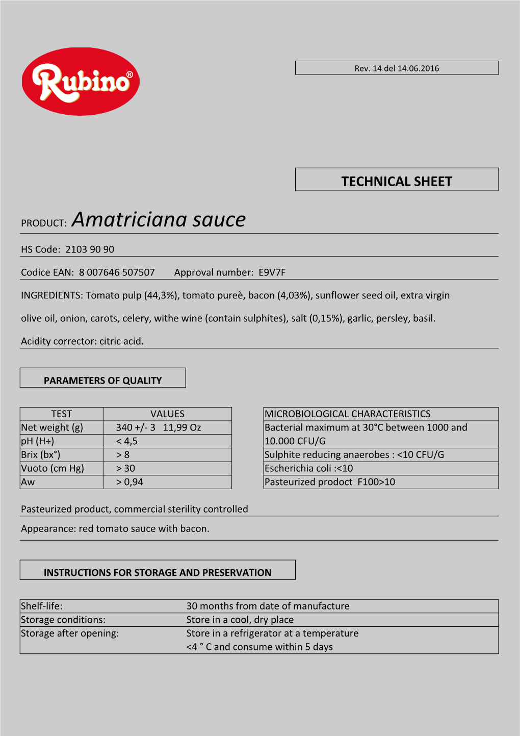 PRODUCT: Amatriciana Sauce